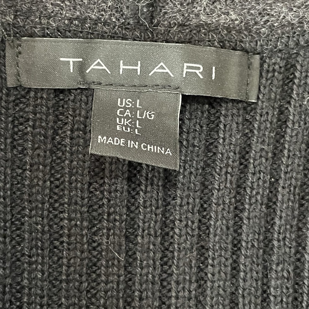 Tahari Sweater Vest Womens Large Charcoal Gray Wool Cardigan Academia Heritage - Picture 8 of 9